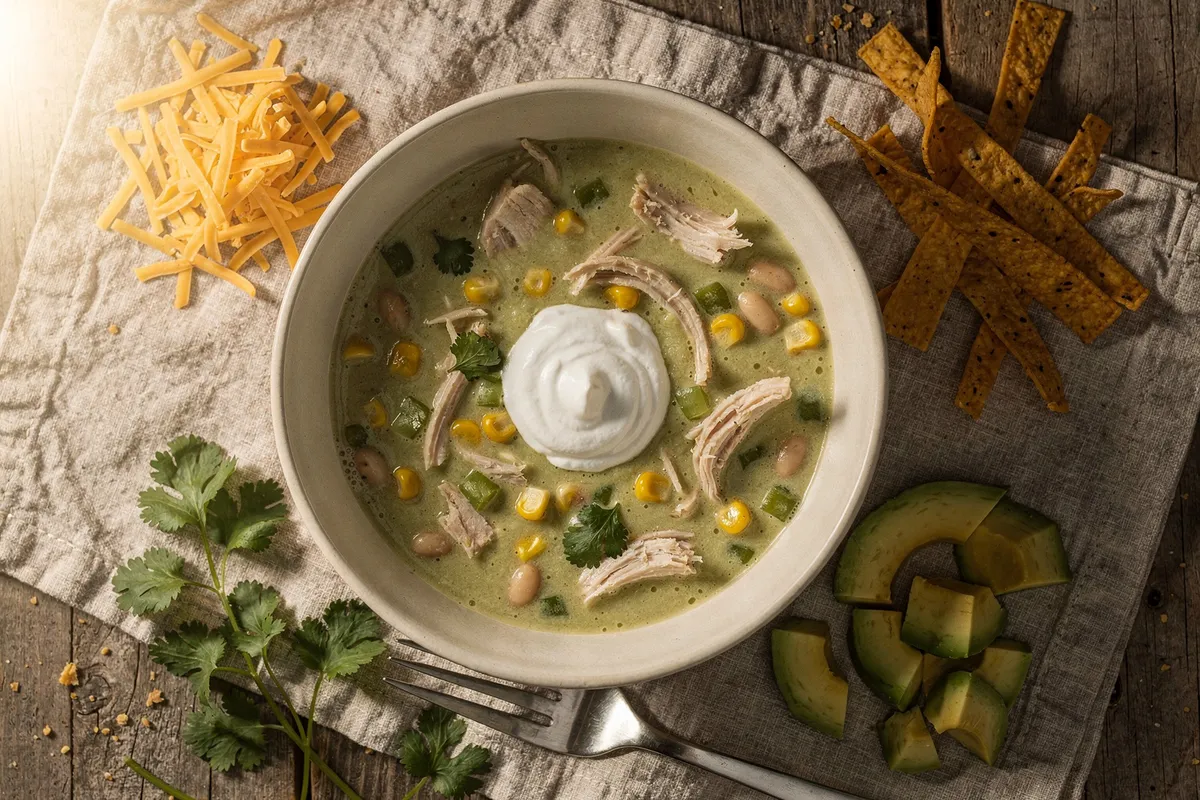 Illustration of Green Enchilada Chicken Soup (not a photo)