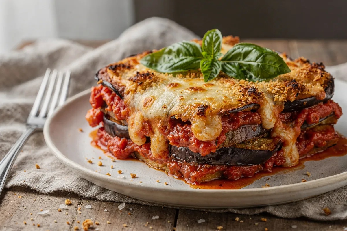 Illustration of Baked Eggplant Parmigiana (not a photo)