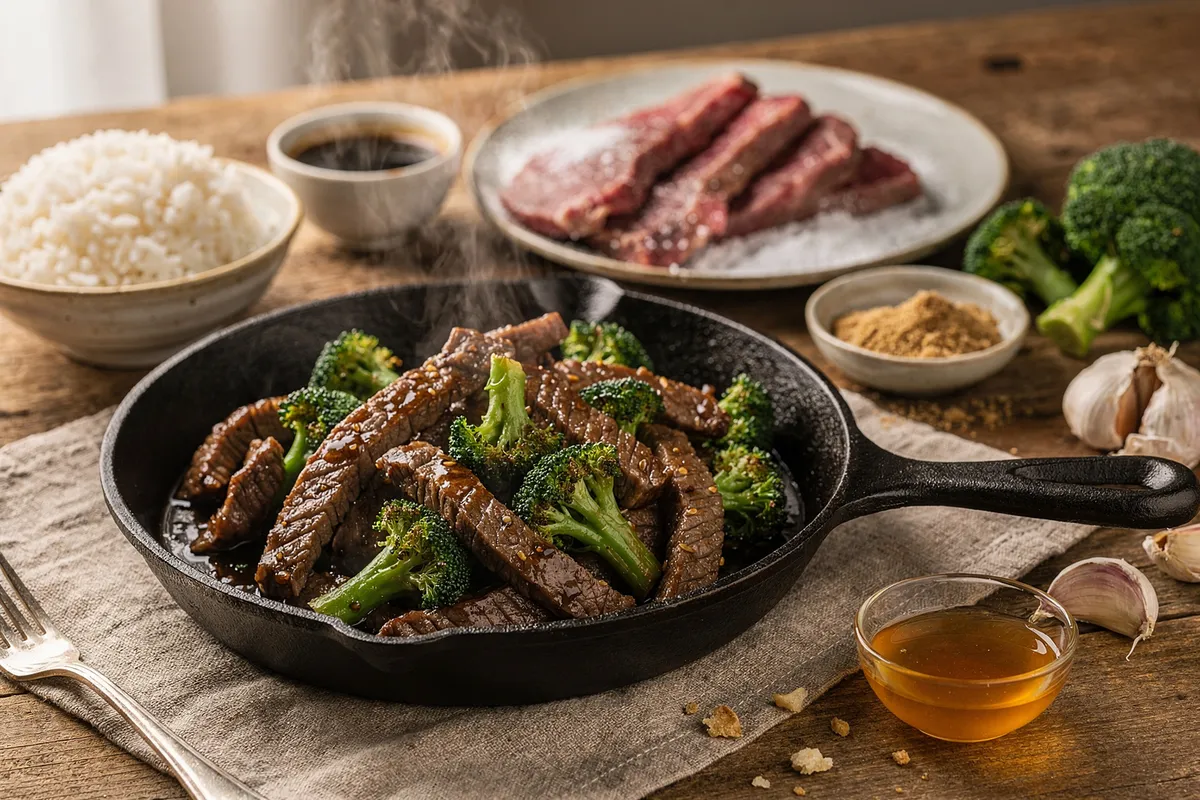Illustration of Ginger Beef and Broccoli (not a photo)