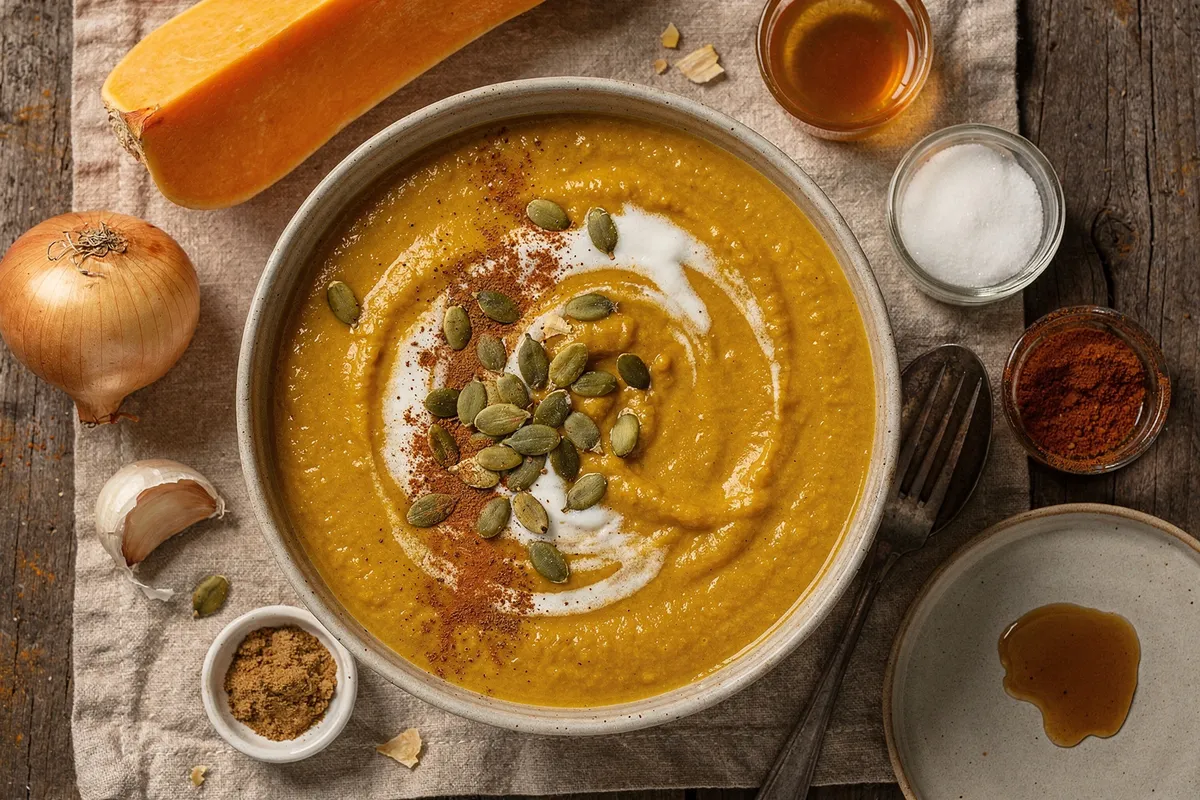 Illustration of Roasted Butternut Squash Soup (not a photo)